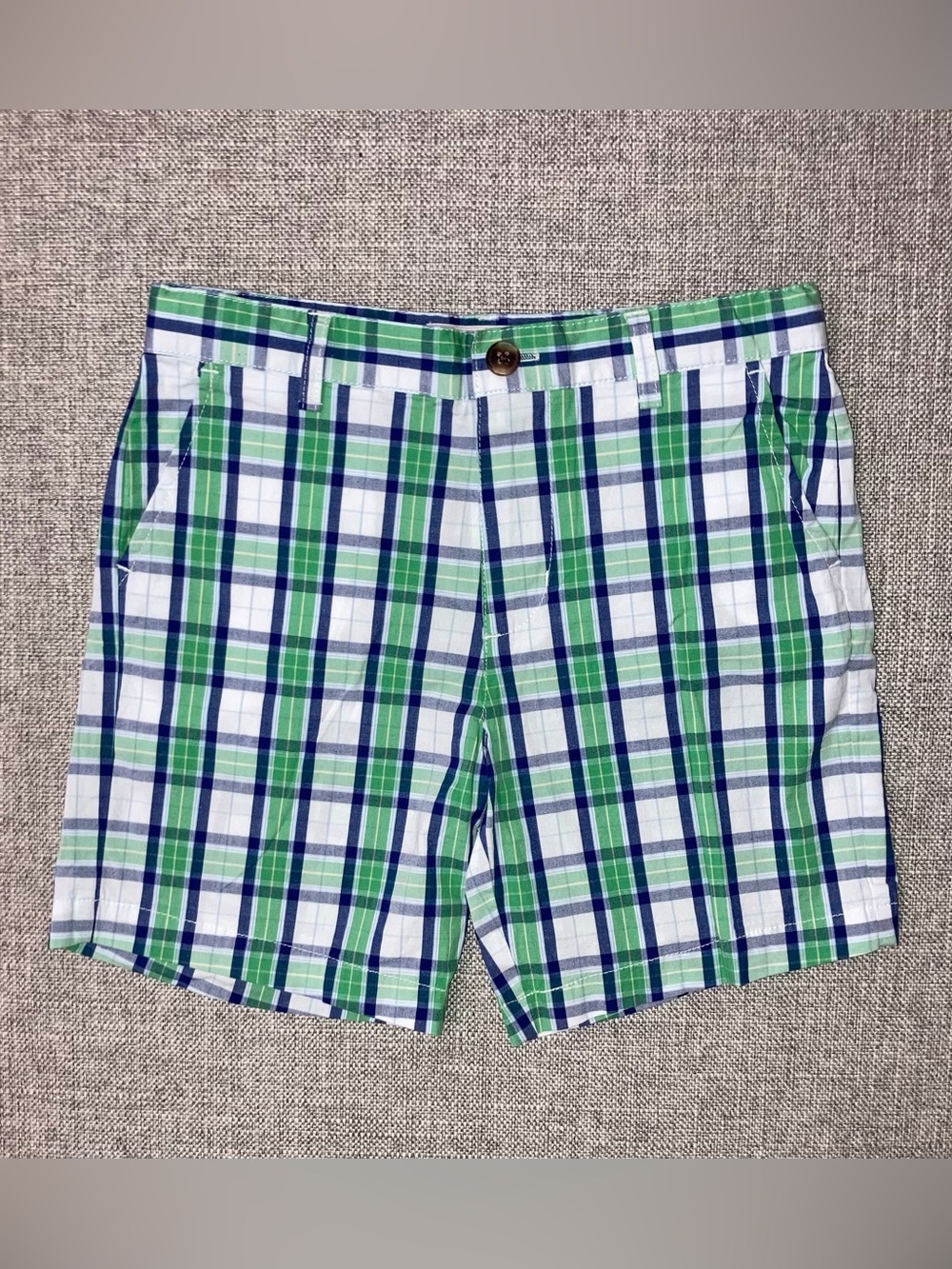 Classic Prep Green Blue White Plaid Kids Shorts